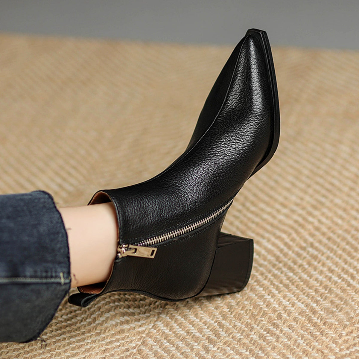 Bottines en cuir véritable à talons hauts
