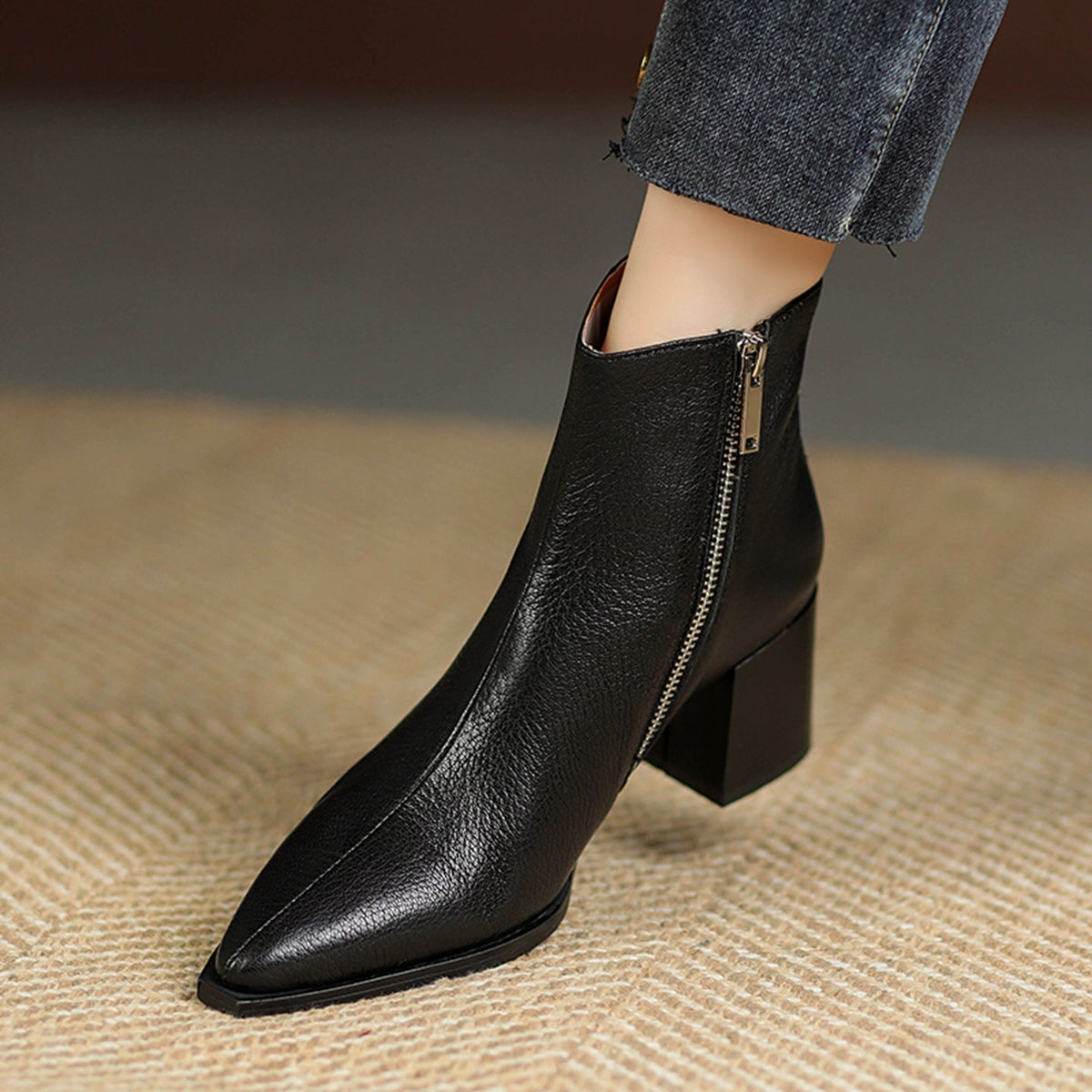 Bottines en cuir véritable à talons hauts